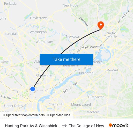 Hunting Park Av & Wissahickon Av - FS to The College of New Jersey map