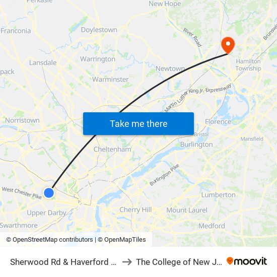 Sherwood Rd & Haverford Av - Fs to The College of New Jersey map