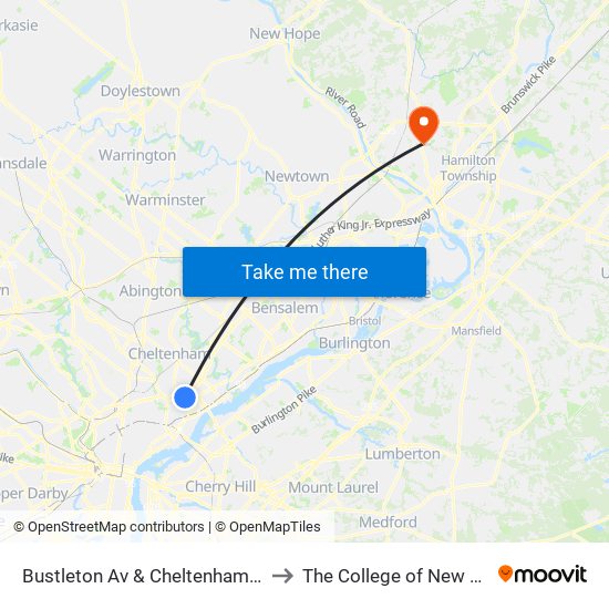 Bustleton Av & Cheltenham Av - Fs to The College of New Jersey map
