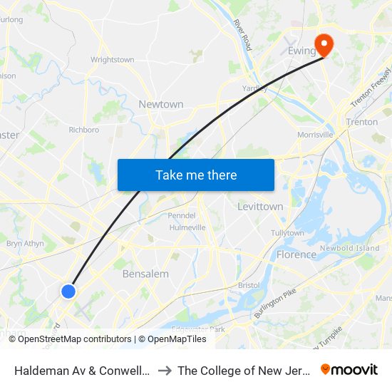 Haldeman Av & Conwell Av to The College of New Jersey map