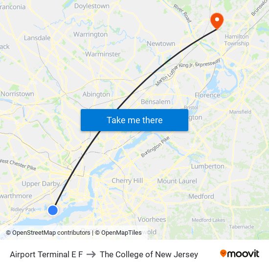 Airport Terminal E F to The College of New Jersey map