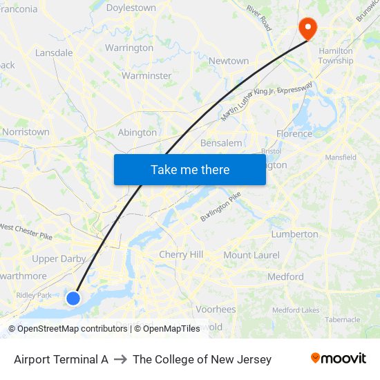 Airport Terminal A to The College of New Jersey map