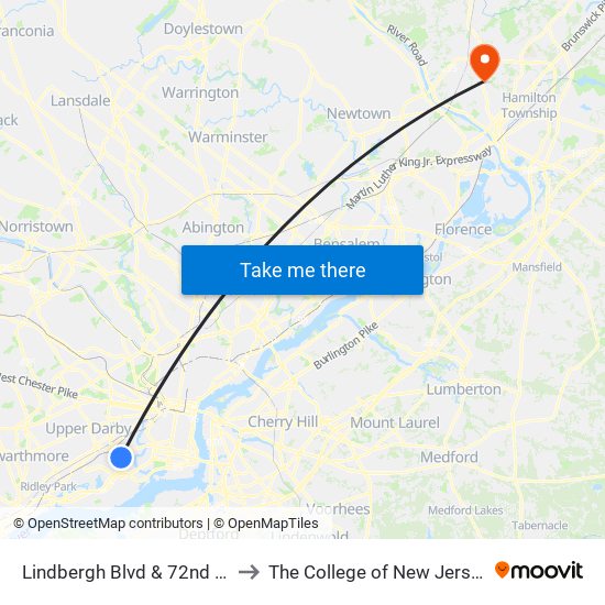 Lindbergh Blvd & 72nd St to The College of New Jersey map