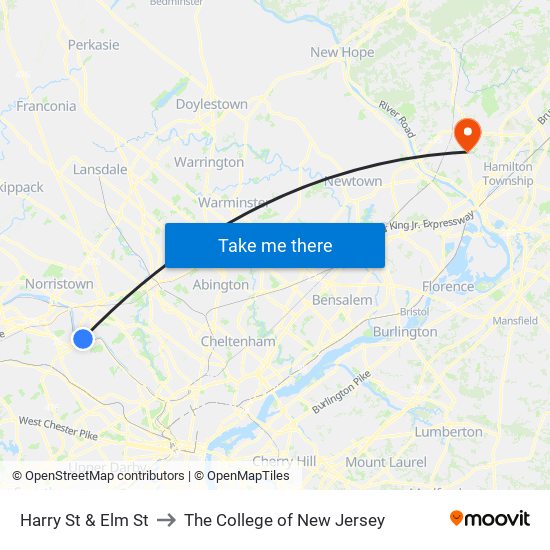 Harry St & Elm St to The College of New Jersey map