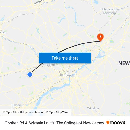 Goshen Rd & Sylvania Ln to The College of New Jersey map