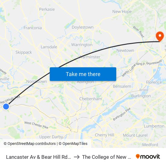Lancaster Av & Bear Hill Rd - Mbfs to The College of New Jersey map