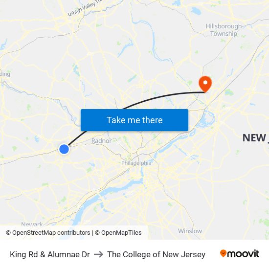 King Rd & Alumnae Dr to The College of New Jersey map