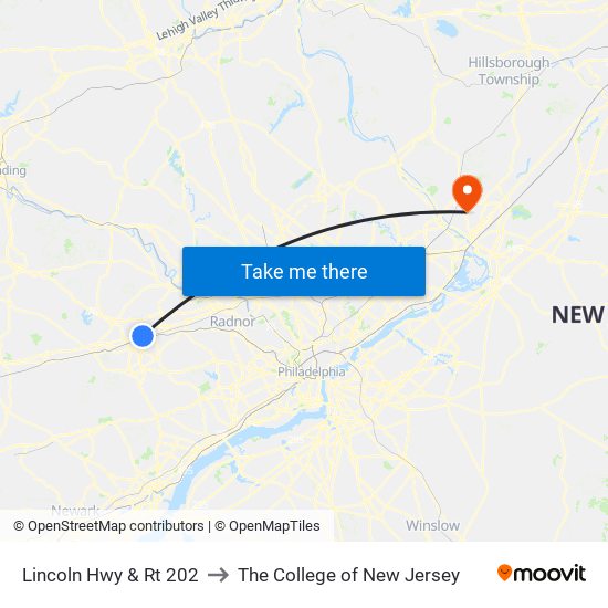 Lincoln Hwy & Rt 202 to The College of New Jersey map