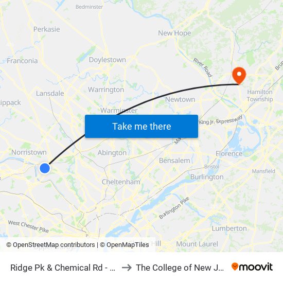 Ridge Pk & Chemical Rd - Mbns to The College of New Jersey map