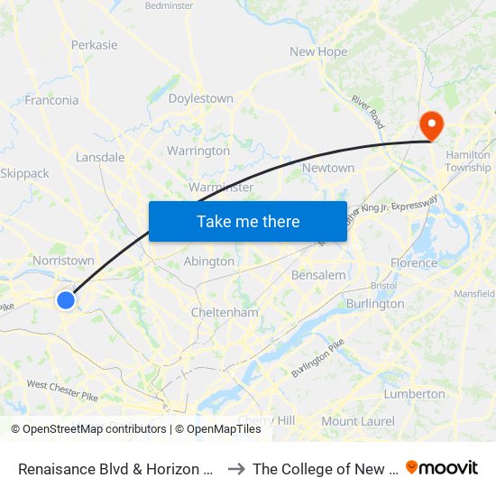 Renaisance Blvd & Horizon Dr - Mbns to The College of New Jersey map