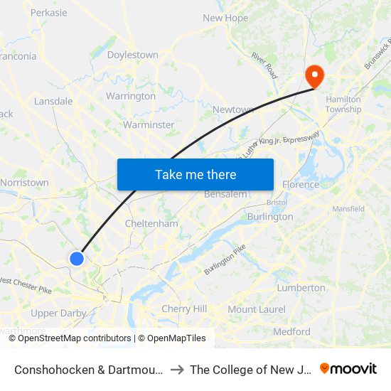 Conshohocken & Dartmouth - Fs to The College of New Jersey map
