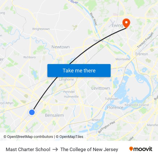 Mast Charter School to The College of New Jersey map