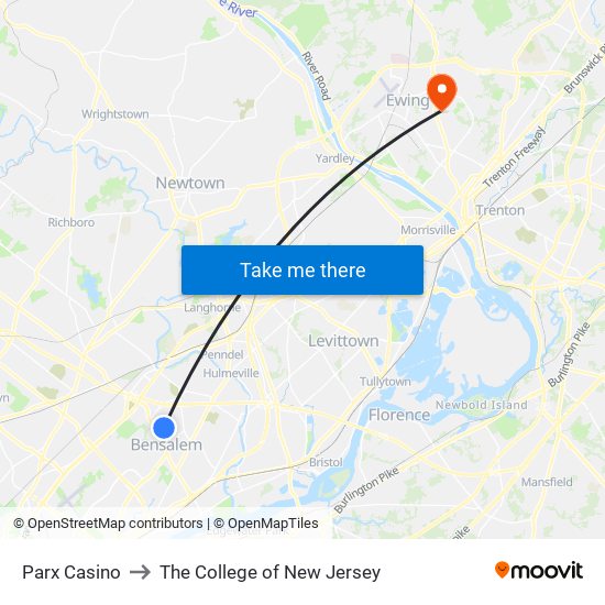 Parx Casino to The College of New Jersey map