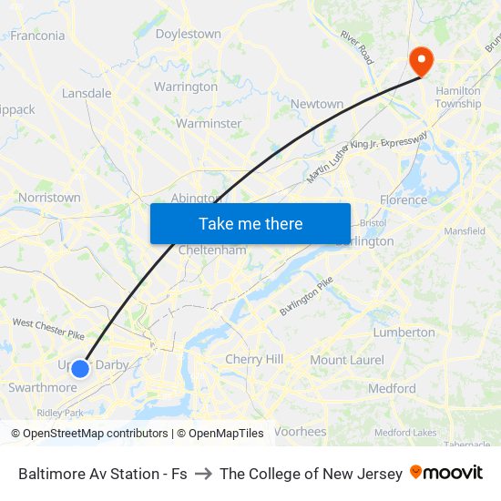 Baltimore Av Station - Fs to The College of New Jersey map