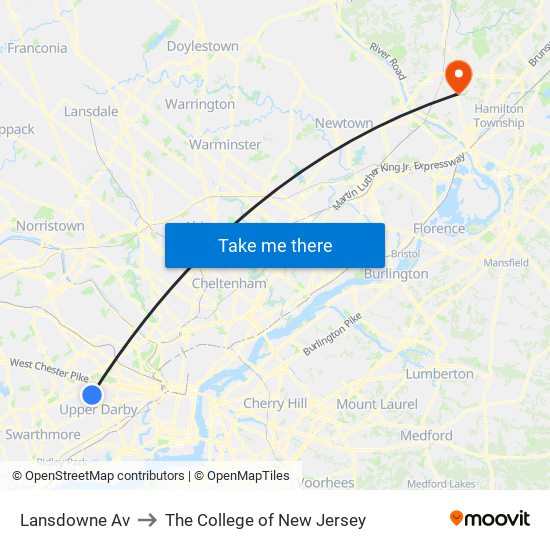 Lansdowne Av to The College of New Jersey map