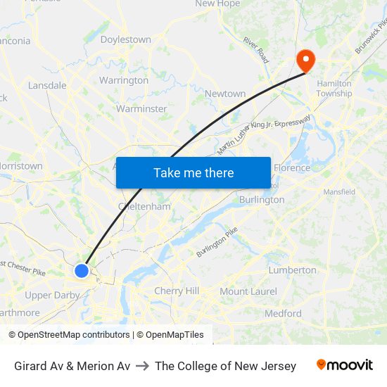 Girard Av & Merion Av to The College of New Jersey map