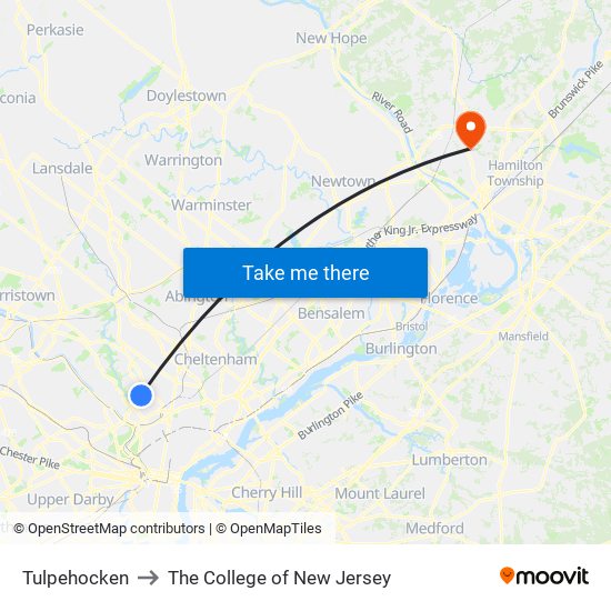 Tulpehocken to The College of New Jersey map