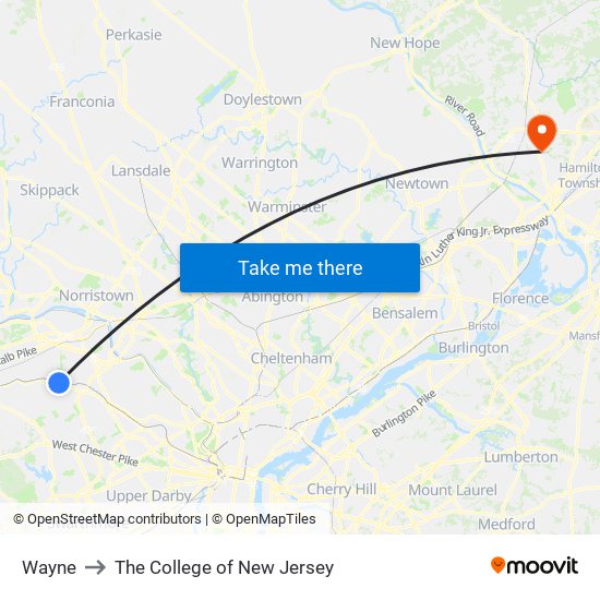 Wayne to The College of New Jersey map