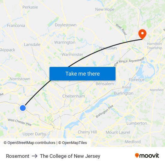 Rosemont to The College of New Jersey map