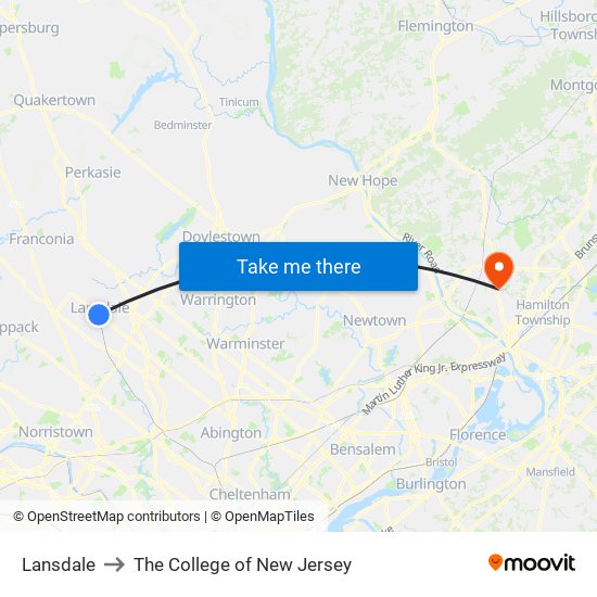 Lansdale to The College of New Jersey map