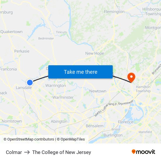 Colmar to The College of New Jersey map