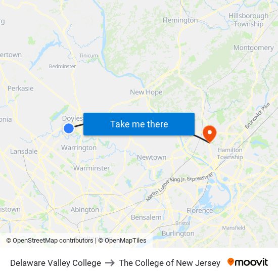 Delaware Valley College to The College of New Jersey map