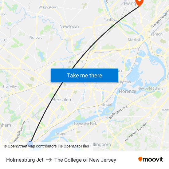 Holmesburg Jct to The College of New Jersey map
