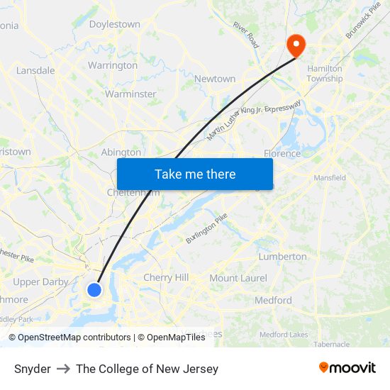 Snyder to The College of New Jersey map