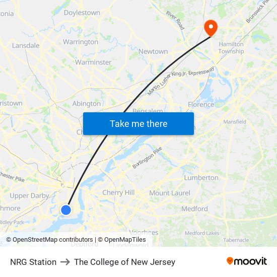 NRG Station to The College of New Jersey map