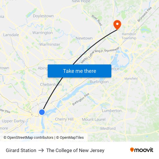 Girard Station to The College of New Jersey map