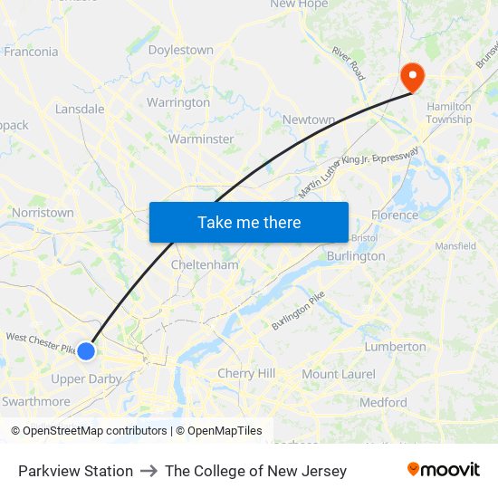 Parkview Station to The College of New Jersey map