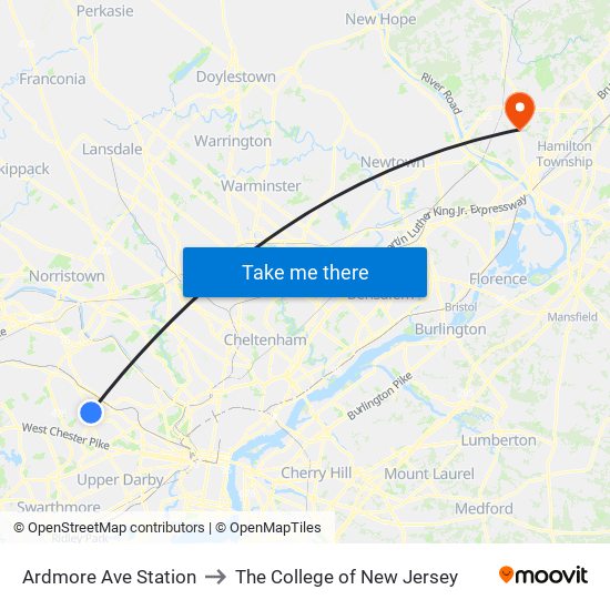 Ardmore Ave Station to The College of New Jersey map