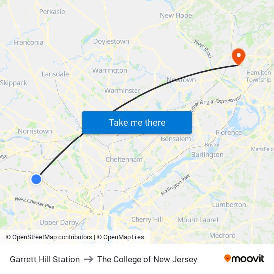 Garrett Hill Station to The College of New Jersey map