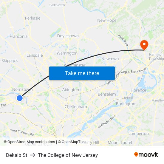 Dekalb St to The College of New Jersey map