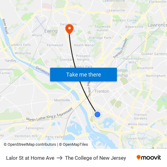 Lalor St at Home Ave to The College of New Jersey map