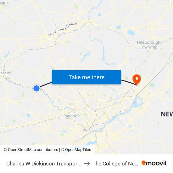 Charles W Dickinson Transportation Center to The College of New Jersey map