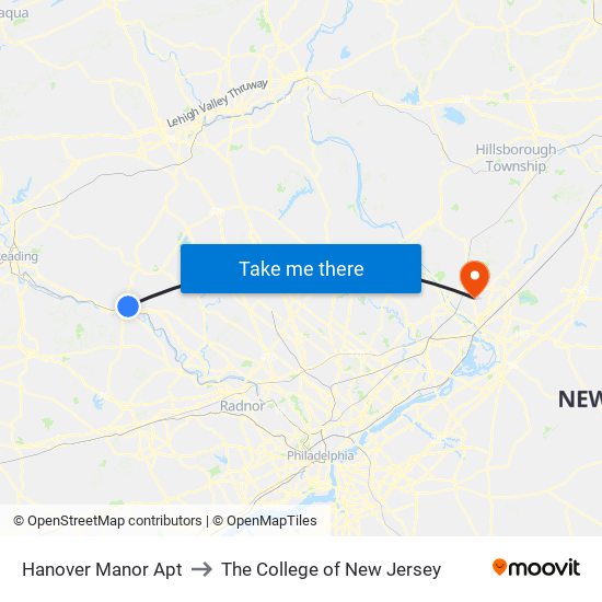 Hanover Manor Apt to The College of New Jersey map