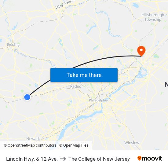 Lincoln Hwy. & 12 Ave. to The College of New Jersey map