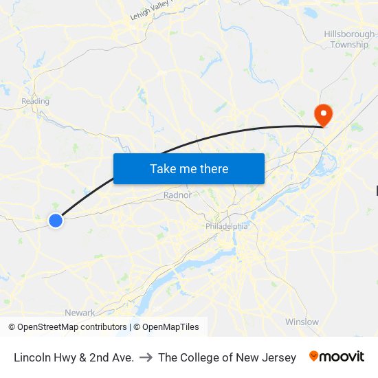 Lincoln Hwy & 2nd Ave. to The College of New Jersey map