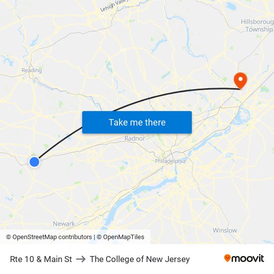 Rte 10 & Main St to The College of New Jersey map