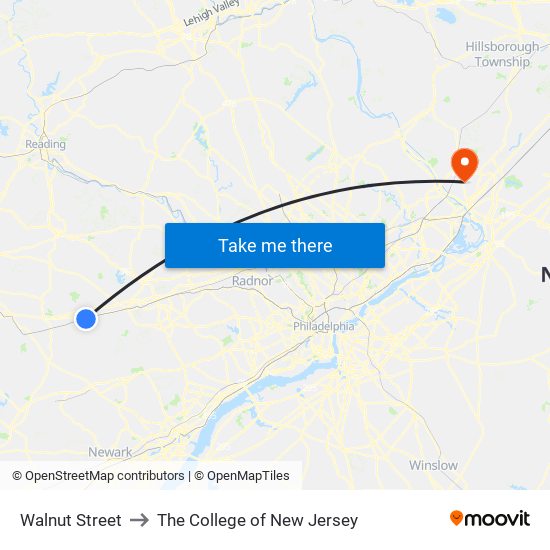 Walnut Street to The College of New Jersey map