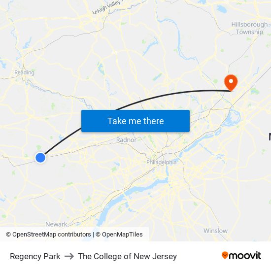 Regency Park to The College of New Jersey map