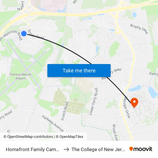 Homefront Family Campus to The College of New Jersey map