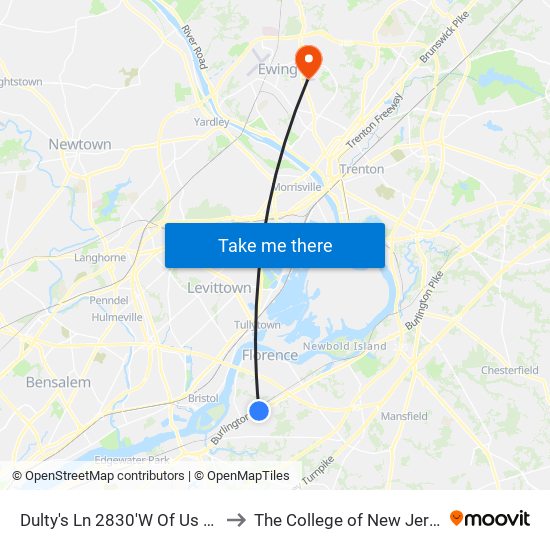 Dulty's Ln 2830'W Of Us 130 to The College of New Jersey map