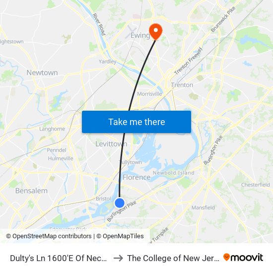 Dulty's Ln 1600'E Of Neck Rd to The College of New Jersey map