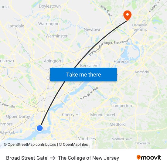 Broad Street Gate to The College of New Jersey map