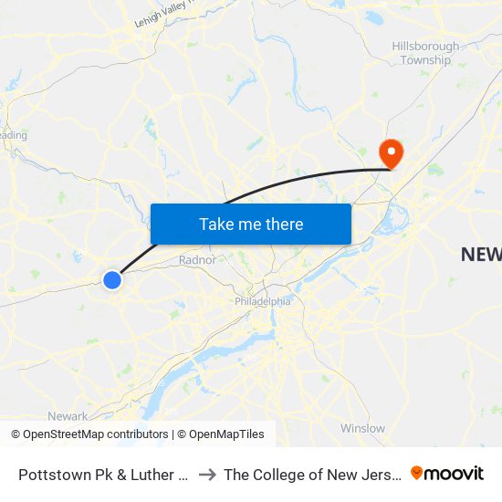 Pottstown Pk & Luther Ln to The College of New Jersey map