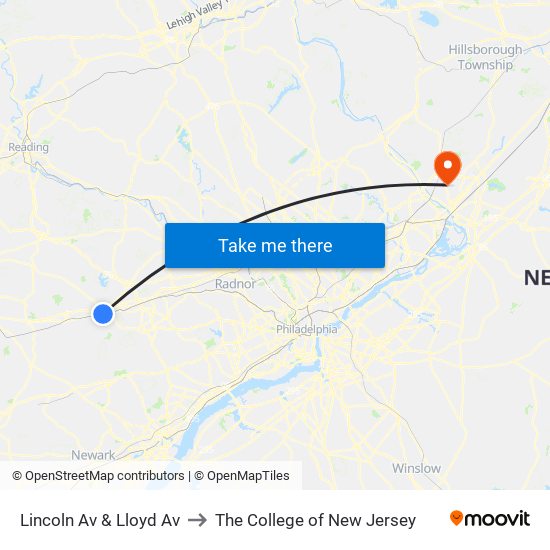 Lincoln Av & Lloyd Av to The College of New Jersey map