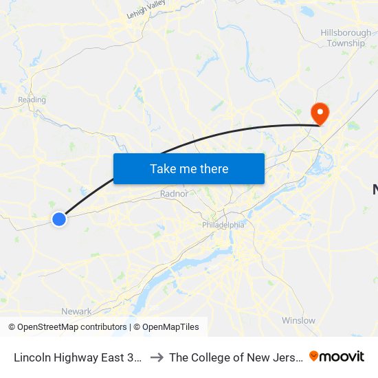 Lincoln Highway East 309 to The College of New Jersey map