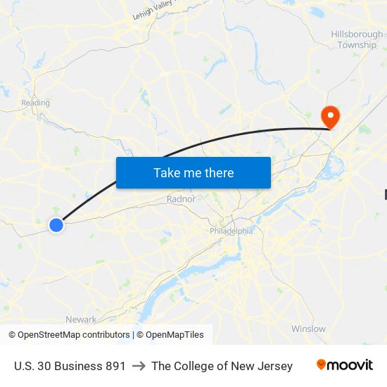 U.S. 30 Business 891 to The College of New Jersey map